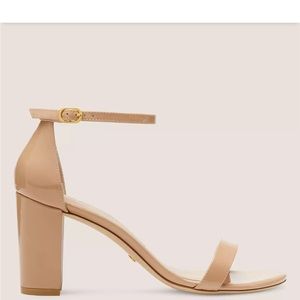 Stuart Weitzman Nudistcurve 75MM Leather Block-Heel Sandals Size 8